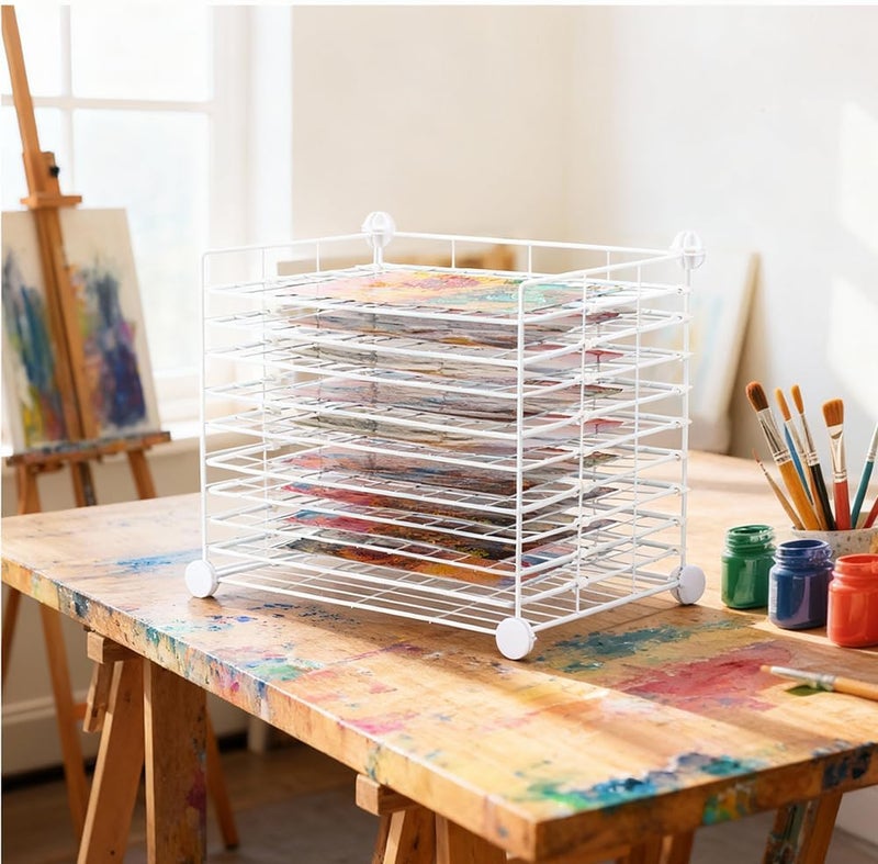 FDSDEFEN Art Drying Rack Removable Shelves ，Wall Art Drying Rack，Art Organizer for Kids, Art Studio and Tabletop Storage, Craft Room and Desktop (10 Shelves) - Image 4